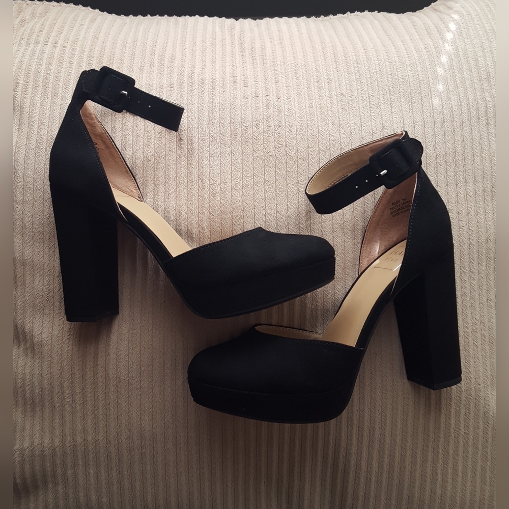 Black Suede Chunky Heel Platform Dress Shoes Classy Elegant